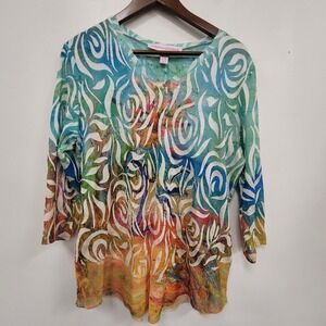 Leoma Lovegrove Womens Art To Wear Bicycle Top Size L Multicolor V Neck Swirl